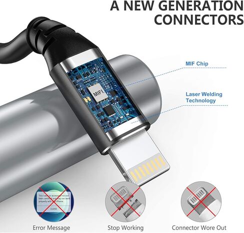 كابل USB صغير من النوع C 5 قطع سلك شحن سريع 10 أقدام + 3 قطع كابل لايتنينج لشاحن iPhone 3 أقدام in Kuwait