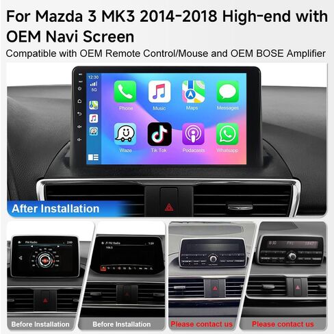 راديو ستيريو للسيارة ASURE 4+64 جيجابايت Android 15 لسيارة Mazda 3 2014-2018 الراقية، وحدة ملاحة GPS للسيارة مقاس 9 بوصة مع Carplay Android Auto، شاشة لمس عالية الدقة 1280x800، بلوتوث 5.4، واي فاي 6، كاميرا احتياطية in Kuwait