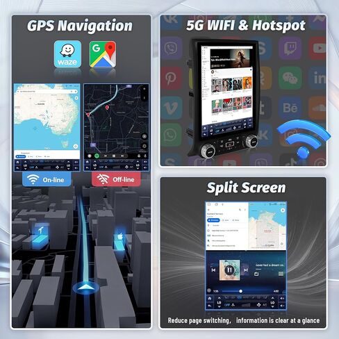 12.1" 4+64G Radio Upgrade for Ford Expedition 2015 2016 2017,8 Core Android 13 Expedition T-Style Vertical Screen Head Unit with CarPlay Android Auto GPS BT 48EQ DSP AM FM 1080P Backup Camera in Kuwait