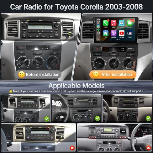 Leadfan Linux Car Stereo for Toyota Corolla 2003 2004 2005 2006 2007 Wireless CarPlay Android Auto، تمهيد سريع 9 بوصة شاشة تعمل باللمس كورولا راديو بلوتوث FM مرآة رابط التحكم الصوتي SWC + كاميرا احتياطية in Kuwait
