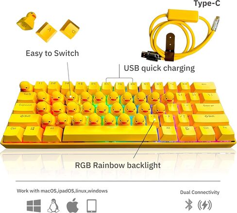 Duck Mechanical Keyboard with RGB Backlit Lighting - Wired USB-C Cute Duck Theme Keyboard with Quack Sound & Volume Control in Kuwait