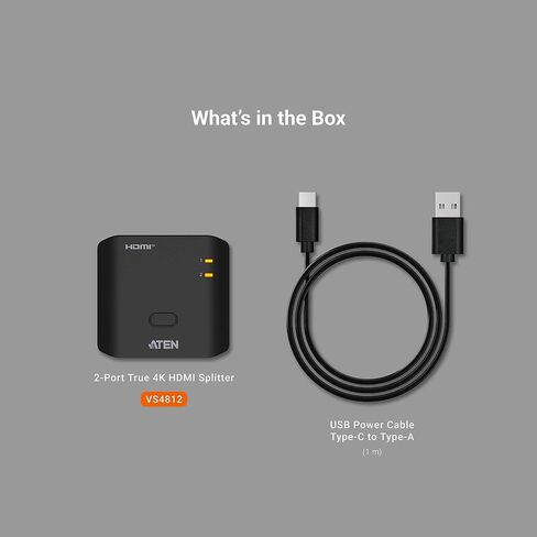 ATEN Essentials VS4812 2-Port True 4K HDMI Splitter, 1 Source to 2 Displays, 4096x2160, HDR10+, Deep Color, HDCP1.4, HDCP2.2, DTS-HD, Dolby TrueHD, One Touch Screen Off in Kuwait