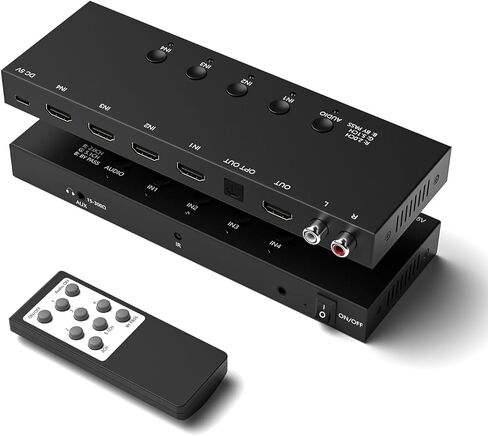 محول HDMI 4x1 8K مع مستخرج الصوت، محول HDMI 2.1 8K@60 هرتز مع جهاز تحكم عن بعد، مخرج صوت بصري/RCA/3.5 مم، يدعم HDR10، Dolby Vision، HDCP 2.3، متوافق مع PS5/Xbox/Apple TV/Soundbar in Kuwait