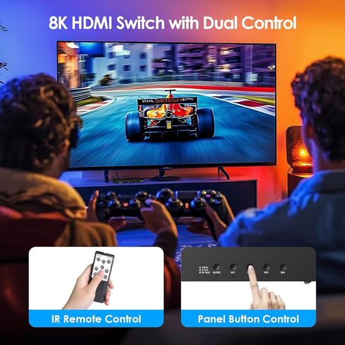 محول HDMI 4x1 8K مع مستخرج الصوت، محول HDMI 2.1 8K@60 هرتز مع جهاز تحكم عن بعد، مخرج صوت بصري/RCA/3.5 مم، يدعم HDR10، Dolby Vision، HDCP 2.3، متوافق مع PS5/Xbox/Apple TV/Soundbar in Kuwait