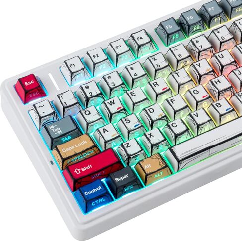 JOMKIZ PBT Keycaps - أغطية مفاتيح هزلية مطبوعة جانبية، تتألق من خلال طلقة مزدوجة 126 مفتاحًا أغطية مفاتيح بإضاءة خلفية لملف الكرز لمفاتيح Cherry Gateron MX المغناطيسية 60 65 75 100 بالمائة لوحة مفاتيح ميكانيكية in Kuwait