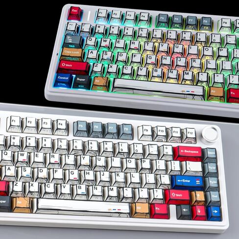 JOMKIZ PBT Keycaps - أغطية مفاتيح هزلية مطبوعة جانبية، تتألق من خلال طلقة مزدوجة 126 مفتاحًا أغطية مفاتيح بإضاءة خلفية لملف الكرز لمفاتيح Cherry Gateron MX المغناطيسية 60 65 75 100 بالمائة لوحة مفاتيح ميكانيكية in Kuwait