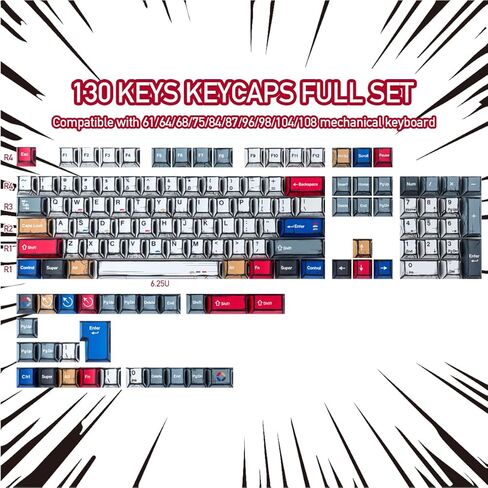 JOMKIZ PBT Keycaps - أغطية مفاتيح هزلية مطبوعة جانبية، تتألق من خلال طلقة مزدوجة 126 مفتاحًا أغطية مفاتيح بإضاءة خلفية لملف الكرز لمفاتيح Cherry Gateron MX المغناطيسية 60 65 75 100 بالمائة لوحة مفاتيح ميكانيكية in Kuwait