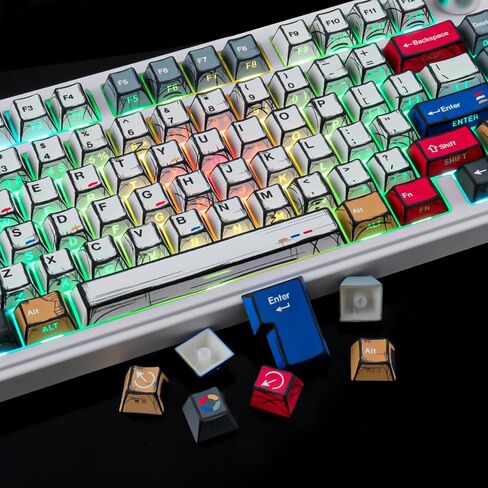 JOMKIZ PBT Keycaps - أغطية مفاتيح هزلية مطبوعة جانبية، تتألق من خلال طلقة مزدوجة 126 مفتاحًا أغطية مفاتيح بإضاءة خلفية لملف الكرز لمفاتيح Cherry Gateron MX المغناطيسية 60 65 75 100 بالمائة لوحة مفاتيح ميكانيكية in Kuwait