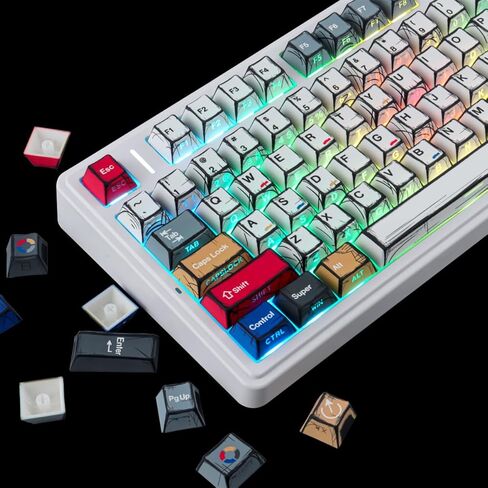 JOMKIZ PBT Keycaps - أغطية مفاتيح هزلية مطبوعة جانبية، تتألق من خلال طلقة مزدوجة 126 مفتاحًا أغطية مفاتيح بإضاءة خلفية لملف الكرز لمفاتيح Cherry Gateron MX المغناطيسية 60 65 75 100 بالمائة لوحة مفاتيح ميكانيكية in Kuwait