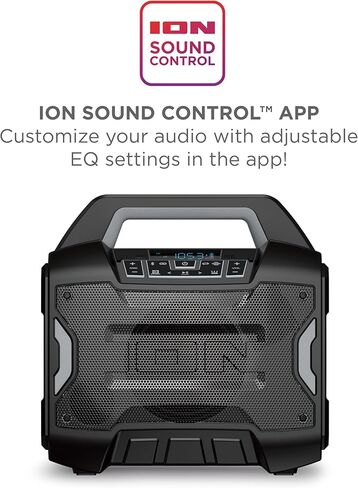 ION Sport Boom - مكبر صوت بلوتوث خارجي محمول بقدرة 60 وات مع ميكروفون، IPX5 مقاوم للماء، بطارية تدوم 15 ساعة، راديو FM، منفذ USB، تطبيق (متجدد) in Kuwait