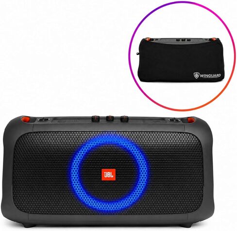 مكبر صوت JBL PartyBox On-The-Go قوي ومحمول بلوتوث للحفلات مع عرض ضوئي ديناميكي بما في ذلك غطاء الغبار الواقي من Winguard in Kuwait