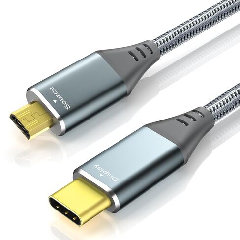 4K Micro HDMI to USB C Cable, 3FT Nylon Braided High-Speed Uni-Directional Cord Supports 4K@60Hz & 2K@120Hz, Compatible with Sony ZV-E10, Canon EOS M50, Raspberry Pi 4, GoPro Hero 7/6/5, Gray in Kuwait