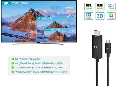Monoprice USB-C to HDMI 2.1 Active Cable - 8K60Hz Ultra High-Speed 10ft Black in Kuwait