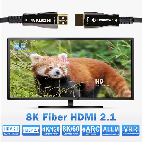 J-Tech Digital 8K HDMI 2.1 Fiber Cable 15M 50 FT Ultra High Speed 48 Gbps 4K @ 120Hz | 8K @ 60Hz Compatible with PS5 Xbox ROKU [JTECH-FCAB158K] in Kuwait