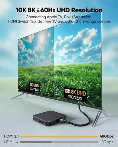 كابل HDMI قصير 1.2FT 10K 8K 4K، كابل HDMI 2.1 48 جيجابت في الثانية فائق السرعة مضفر 1.2 قدم سلك HDMI 8K@60 هرتز، 4K@120 هرتز، eARC، HDR10+، HDCP2.3 للشاشة/مفتاح HDMI/الكاميرا/صندوق التلفزيون/HDTV in Kuwait