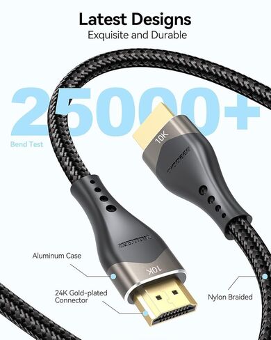 كابل HDMI قصير 1.2FT 10K 8K 4K، كابل HDMI 2.1 48 جيجابت في الثانية فائق السرعة مضفر 1.2 قدم سلك HDMI 8K@60 هرتز، 4K@120 هرتز، eARC، HDR10+، HDCP2.3 للشاشة/مفتاح HDMI/الكاميرا/صندوق التلفزيون/HDTV in Kuwait