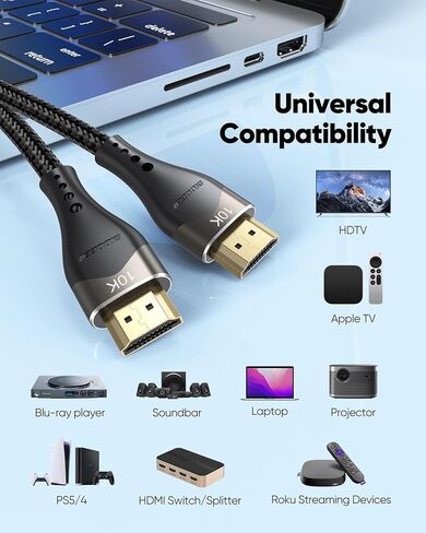 كابل HDMI قصير 1.2FT 10K 8K 4K، كابل HDMI 2.1 48 جيجابت في الثانية فائق السرعة مضفر 1.2 قدم سلك HDMI 8K@60 هرتز، 4K@120 هرتز، eARC، HDR10+، HDCP2.3 للشاشة/مفتاح HDMI/الكاميرا/صندوق التلفزيون/HDTV in Kuwait