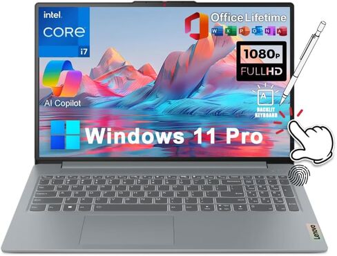 Lenovo IdeaPad Slim 3i Copilot AI Business Laptop، Lifetime MS Office، شاشة لمس FHD مقاس 15.6 بوصة، Intel 10-Core i7-1355U، ذاكرة الوصول العشوائي DDR5 سعة 16 جيجابايت، 1 تيرابايت SSD، قارئ KB FP بإضاءة خلفية، Wi-Fi 6، Windows 11 Pro، مع ملحق in Kuwait
