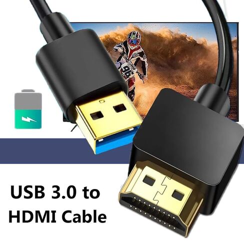 كابل USB مطور إلى HDMI 2M، محول فيديو USB-A إلى HDMI لنظام التشغيل Windows/Mac/iOS - كابل HDMI طويل 6.6FT للتلفزيون، بلو راي، جهاز العرض، الشاشة - التوصيل والتشغيل، 1080P HD (أسود) in Kuwait