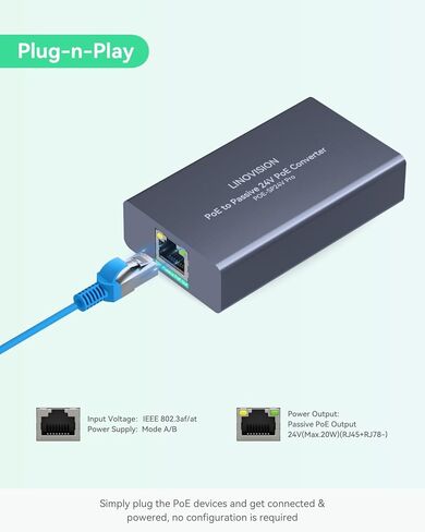 LINOVISION IEEE802.3af/at PoE to Passive 24V PoE Converter in Kuwait