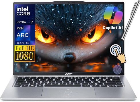 كمبيوتر محمول acer Swift Go WUXGA 14 بوصة FHD يعمل باللمس، Intel Ultra 7 155H، Intel ARC Graphics، 16GB LPDDR5X 1TB SSD، قارئ بصمات الأصابع، لوحة مفاتيح بإضاءة خلفية، Copilot AI، Wi-Fi 6E، Windows 11 Home (متجدد) in Kuwait