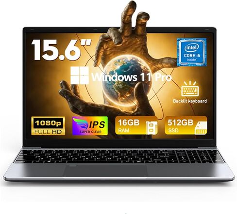 2026 Win 11 Pro Business Laptop - 16GB RAM + 512GB SSD, 15.6" FHD Display, Core i5, Backlit Keyboard, Full Numeric Keypad, Ultra-Slim Design, 2-Year Warranty - Ideal for Work & Study in Kuwait