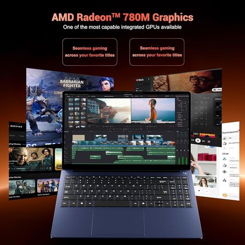 15.6" IPS FHD-Gaming-Laptop, AMD Ryzen 7 8745HS 16GB DDR5 RAM 1TB SSD (8C/16T, up to 4.9GHz) Radeon 780M Graphics Business Computer with 100W Type-C Backlit Keyboard, Fingerprint USB-C 4.0 in Kuwait