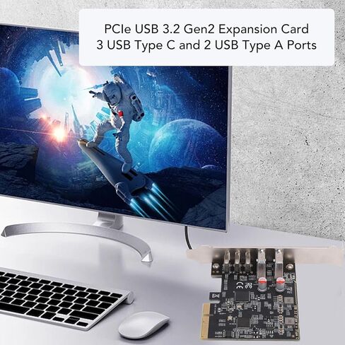 بطاقة توسيع PCIe USB 3.2 Gen 2، موزع USB بسرعة 10 جيجابت في الثانية و5 منافذ مع 3 C وA، لسماعات رأس الواقع الافتراضي لمحطة عمل SSD ونسخ احتياطي للبيانات in Kuwait