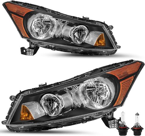 Headlight Assembly Pair Fit for 2008-2012 Honda Accord Sedan 4-Door Front Halogen Headlamp Chrome Housing with Clear Reflector Right Passenger and Left Driver Side in Saudi Arabia
