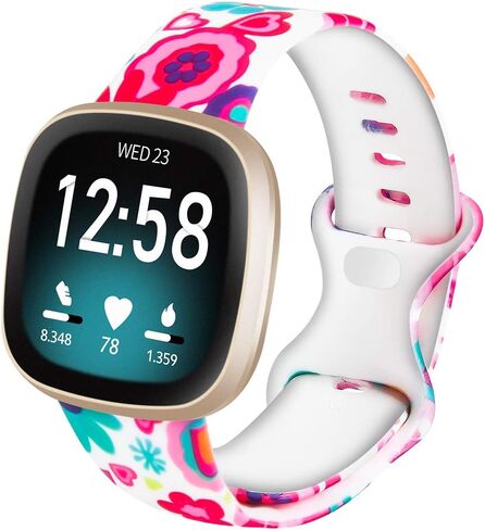 متوافق مع Versa 3 / Sense Bands للنساء والرجال، سوار معصم بديل من السيليكون الناعم لساعة Versa 3 / Sense الذكية 3 حزم (L، Love + أسود وأبيض + زهور زرقاء وردية) in Kuwait