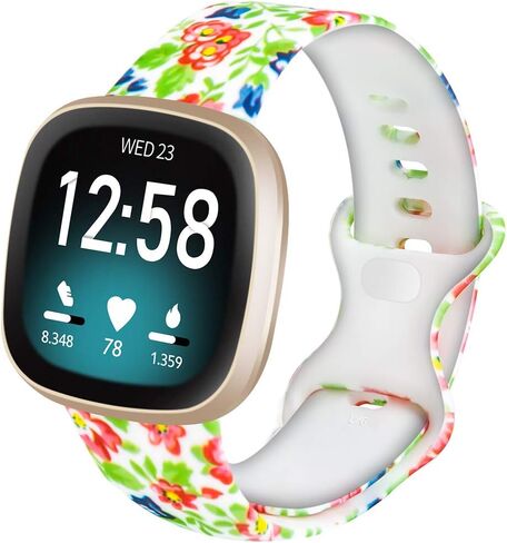 متوافق مع Versa 3 / Sense Bands للنساء والرجال، سوار معصم بديل من السيليكون الناعم لساعة Versa 3 / Sense الذكية 3 حزم (L، Love + أسود وأبيض + زهور زرقاء وردية) in Kuwait