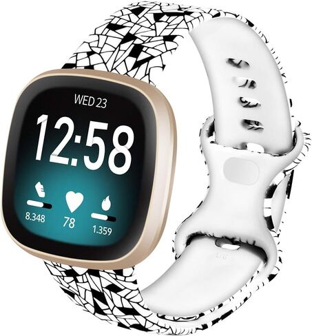 Compatible with Versa 3 / Sense Bands for Women and Men,Soft Silicone Sports Bands Replacement Wristband for Versa 3 / Sense Smart Watch 3 Pack (L, Love + black and white + pink blue flowers) in Saudi Arabia