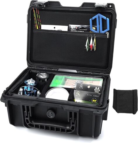 Fishing Reels Storage Case 13 Inches,Heavy Duty Waterproof Fishing Wheel Protective Hard Case, Tackle Collection Holder Box, 6pcs Adjustable Shockproof Dividers (Black) in Saudi Arabia