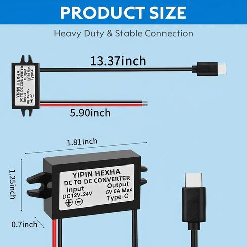 تيار مستمر 12 فولت/24 فولت إلى 5 فولت USB C 5A 25 واط محول خفض من النوع C واجهة باك وحدة مقاوم للماء محول الطاقة e (2-Pack) in Kuwait