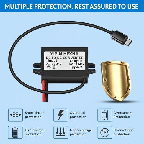 تيار مستمر 12 فولت/24 فولت إلى 5 فولت USB C 5A 25 واط محول خفض من النوع C واجهة باك وحدة مقاوم للماء محول الطاقة e (2-Pack) in Kuwait