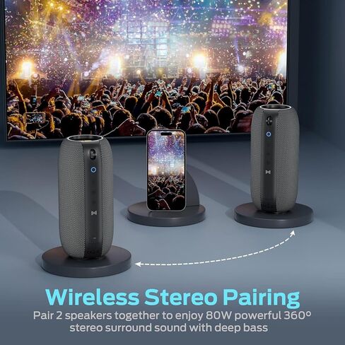 مكبر صوت بلوتوث مونستر S320، لاسلكي حقيقي 40 وات، تأثير صوت ستيريو 360 درجة، مقاوم للماء IPX7، وقت تشغيل 32 ساعة، مناسب لمكبر الصوت المحمول في الهواء الطلق، أسود in Kuwait