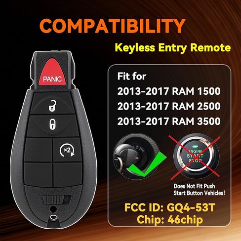 DIY Remote Key Fob Replacement for RAM 1500 2013 2014 2015 2016 2017 2500 3500 Truck Simple Remote Key Easy to Replace Kit GQ4-53T 46chip with Interchangeable Buttons Pad in Kuwait