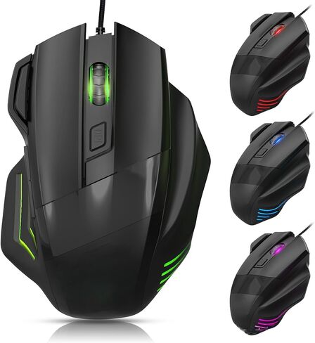 Wired Silent RGB Gaming Mouse, 7D Quiet Click Ergonomic Mouse, 4 Adjustable DPI 800-2400, 1000Hz Polling Rate, 10 Million Clicks, USB Wired Mouse for PC Laptop Windows Mac in Kuwait