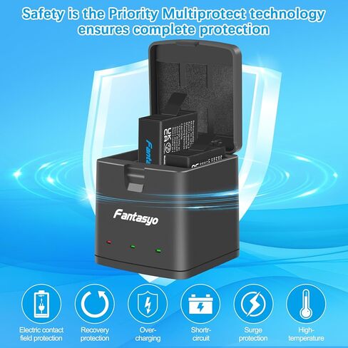 بطارية Fantasyo بقدرة 2100 مللي أمبير في الساعة لكاميرا GoPro Hero 13 باللون الأسود، عبوتان من البطاريات البديلة القابلة لإعادة الشحن ذات السعة العالية in Kuwait