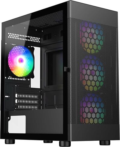 DIYPC ARGB-G5-BK Black USB3.0 Tempered Glass Micro ATX Gaming Computer Case w/ 4 x ARGB Fans (Pre-Installed) in Kuwait