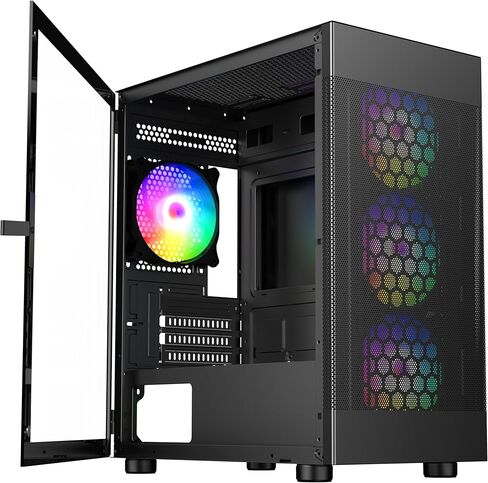 DIYPC ARGB-G5-BK Black USB3.0 Tempered Glass Micro ATX Gaming Computer Case w/ 4 x ARGB Fans (Pre-Installed) in Kuwait
