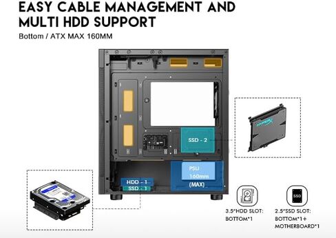 DIYPC ARGB-G5-BK Black USB3.0 Tempered Glass Micro ATX Gaming Computer Case w/ 4 x ARGB Fans (Pre-Installed) in Kuwait