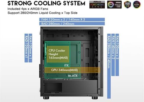 DIYPC ARGB-G5-BK Black USB3.0 Tempered Glass Micro ATX Gaming Computer Case w/ 4 x ARGB Fans (Pre-Installed) in Kuwait
