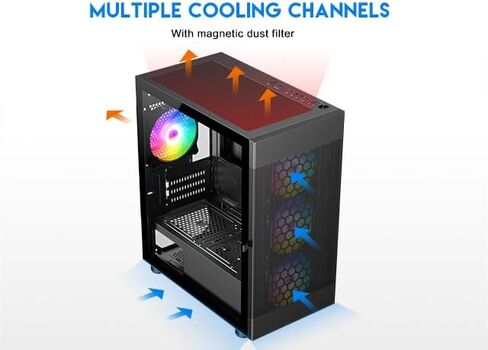 DIYPC ARGB-G5-BK Black USB3.0 Tempered Glass Micro ATX Gaming Computer Case w/ 4 x ARGB Fans (Pre-Installed) in Kuwait