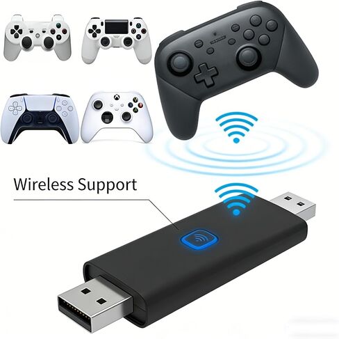 Bluetooth Controller Adapter for PS5/PS4/PS3/Xbox One S/Switch Pro, USB Wireless Game Controller Receiver with Wired Port, Compatible with PC/Switch/Android TV Box in Kuwait