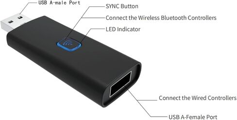 Bluetooth Controller Adapter for PS5/PS4/PS3/Xbox One S/Switch Pro, USB Wireless Game Controller Receiver with Wired Port, Compatible with PC/Switch/Android TV Box in Kuwait