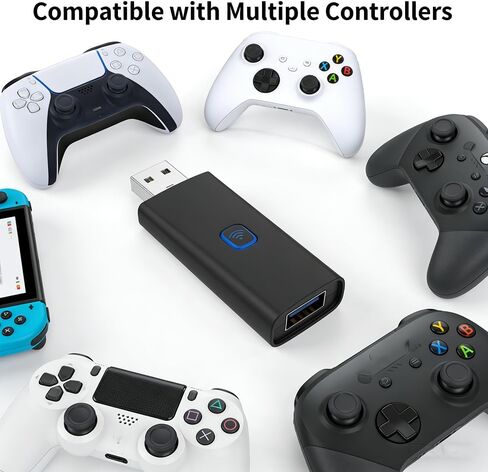 Bluetooth Controller Adapter for PS5/PS4/PS3/Xbox One S/Switch Pro, USB Wireless Game Controller Receiver with Wired Port, Compatible with PC/Switch/Android TV Box in Kuwait