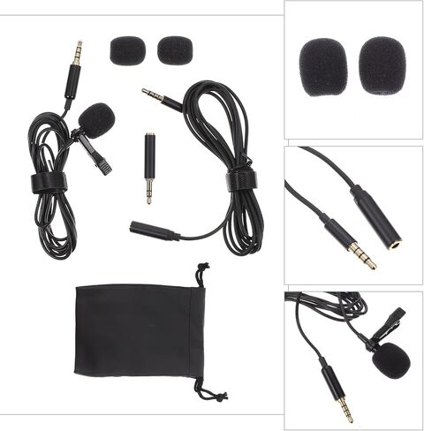 Lavalier Microphone Wired Noise Reduction Portable Lapel Mic for Phone Camera Interview Recording Black in Kuwait