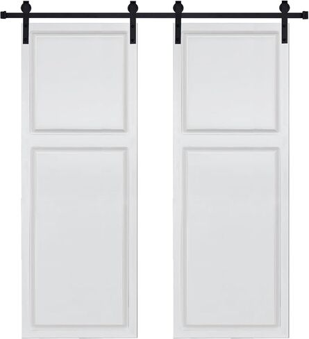 Dual 2-Panel Cottage Style Door 3/4" Thick 38 in. x 84 in. MDF White Barn Sliding Door with Hardware kit in Kuwait