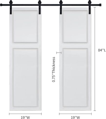 Dual 2-Panel Cottage Style Door 3/4" Thick 38 in. x 84 in. MDF White Barn Sliding Door with Hardware kit in Kuwait